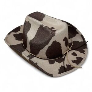 Western Cow Print Cowboy Hat OS Faux Suede Rodeo Costume Mob Wife Festival Party